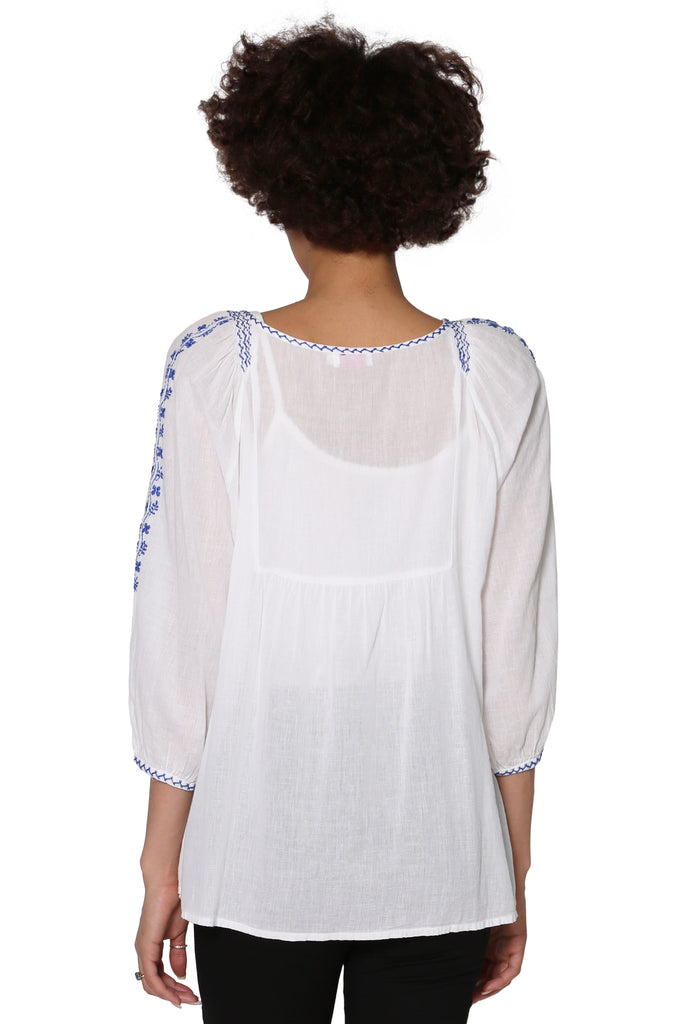 Floral Embroidered Peasant Top - La Cera