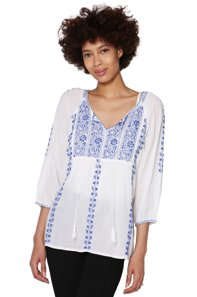 Floral Embroidered Peasant Top - La Cera