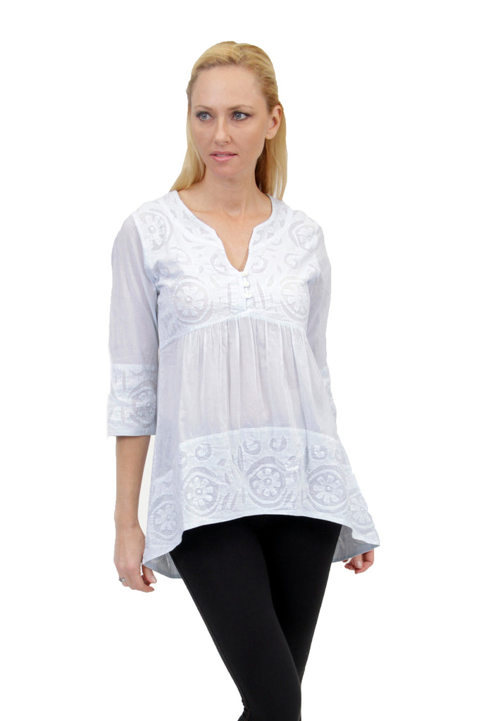 La Cera Applique Trimmed Tunic Top - La Cera