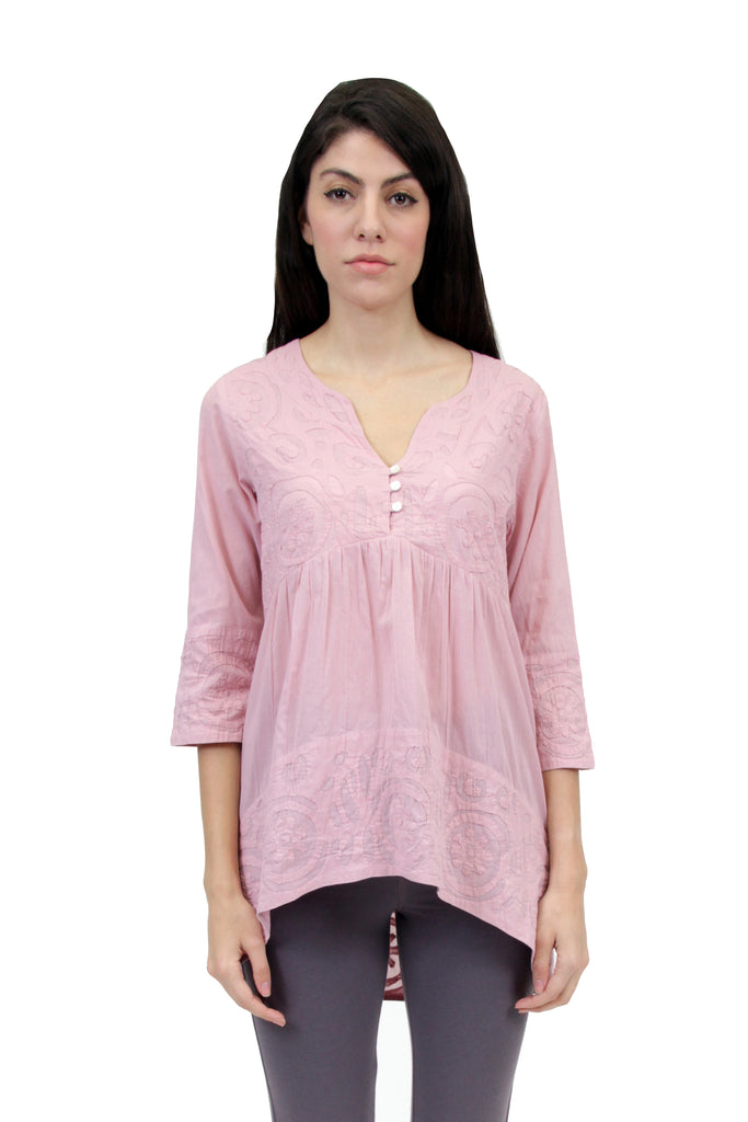 La Cera Applique Trimmed Tunic Top - La Cera