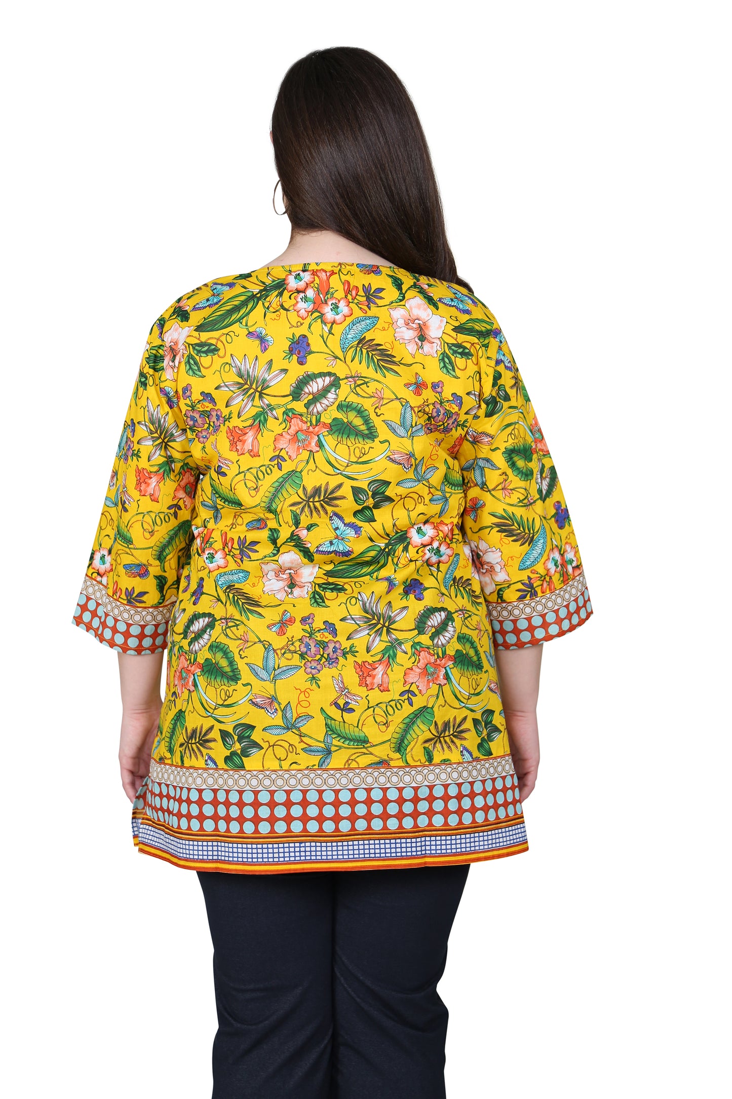 Túnica de técnicas mixtas florales de talla grande