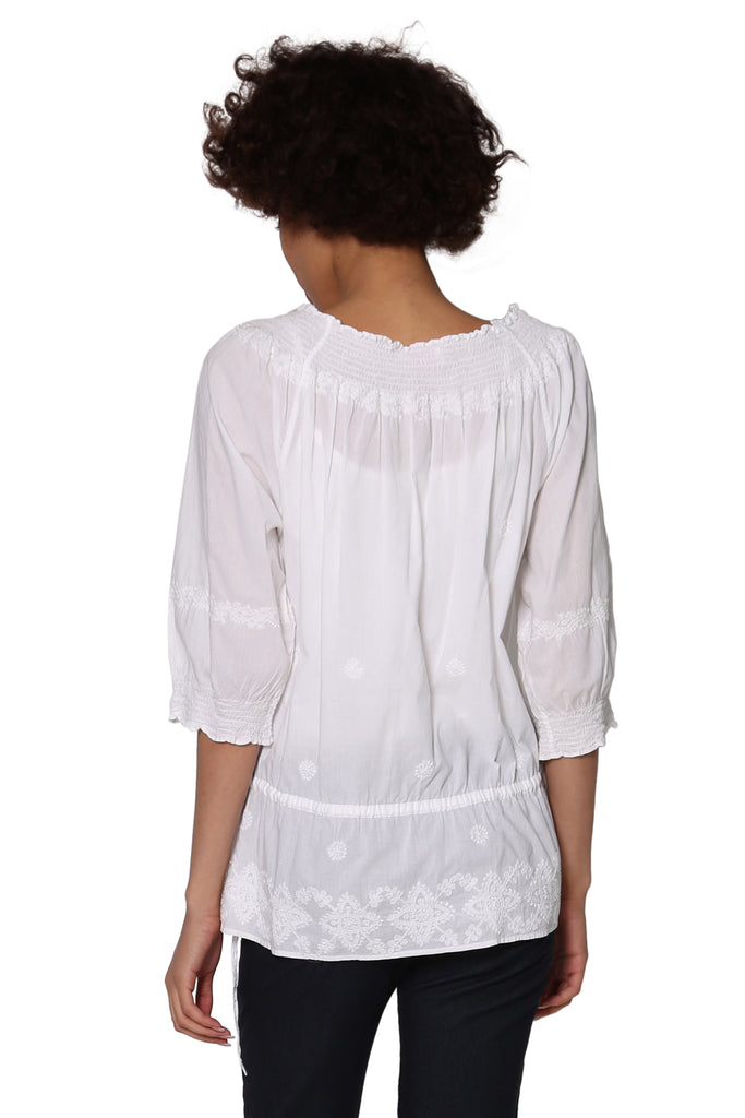 La Cera Hand-Embroidered Smocked Top - La Cera