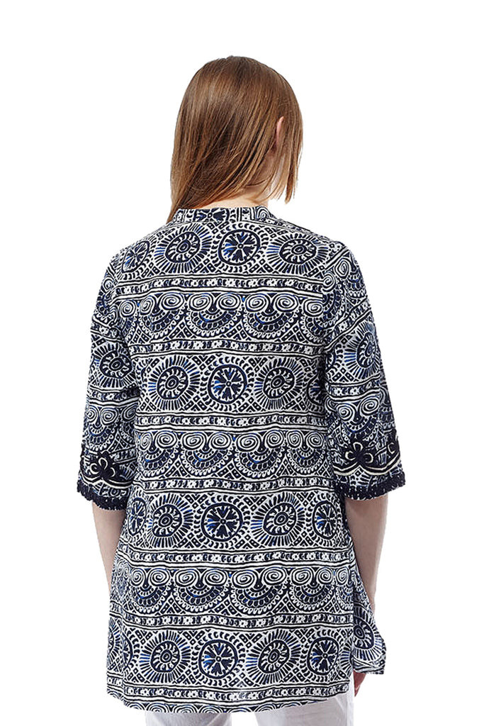 La Cera Short Sleeve Printed Tunic Top - La Cera