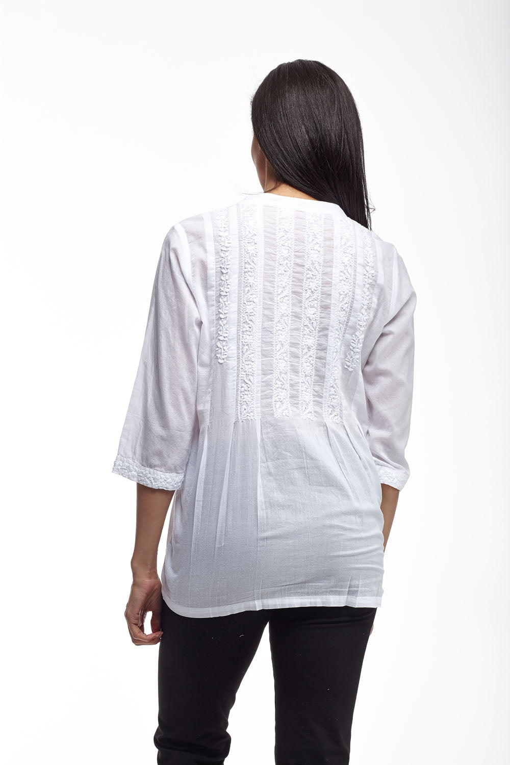 La Cera 100% Cotton Button Front Embroidered Top - La Cera