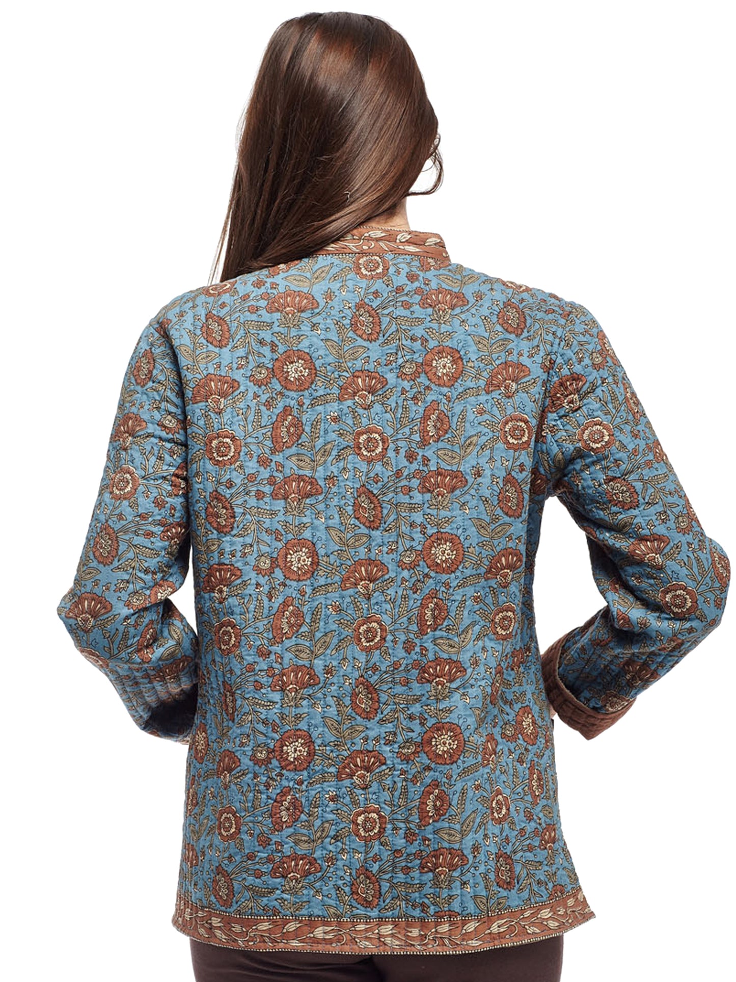 La Cera Quilted Blue Mandarin Jacket - La Cera