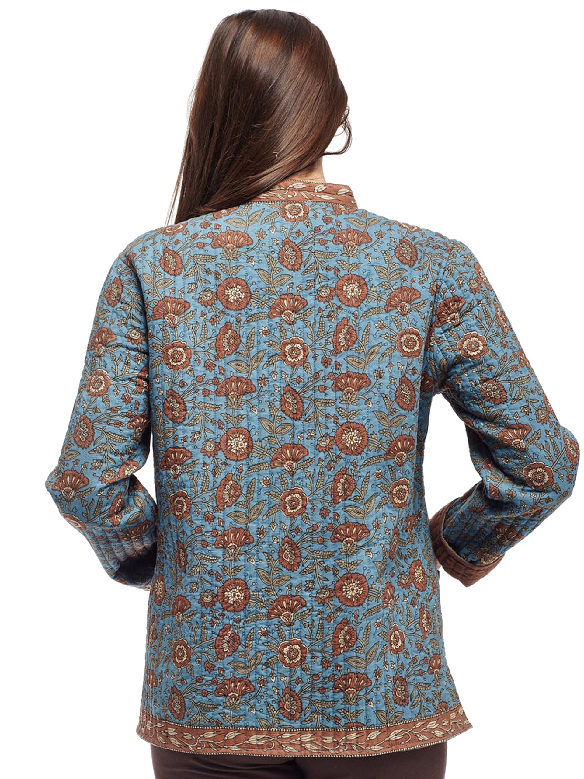 La Cera Quilted Blue Mandarin Jacket - La Cera