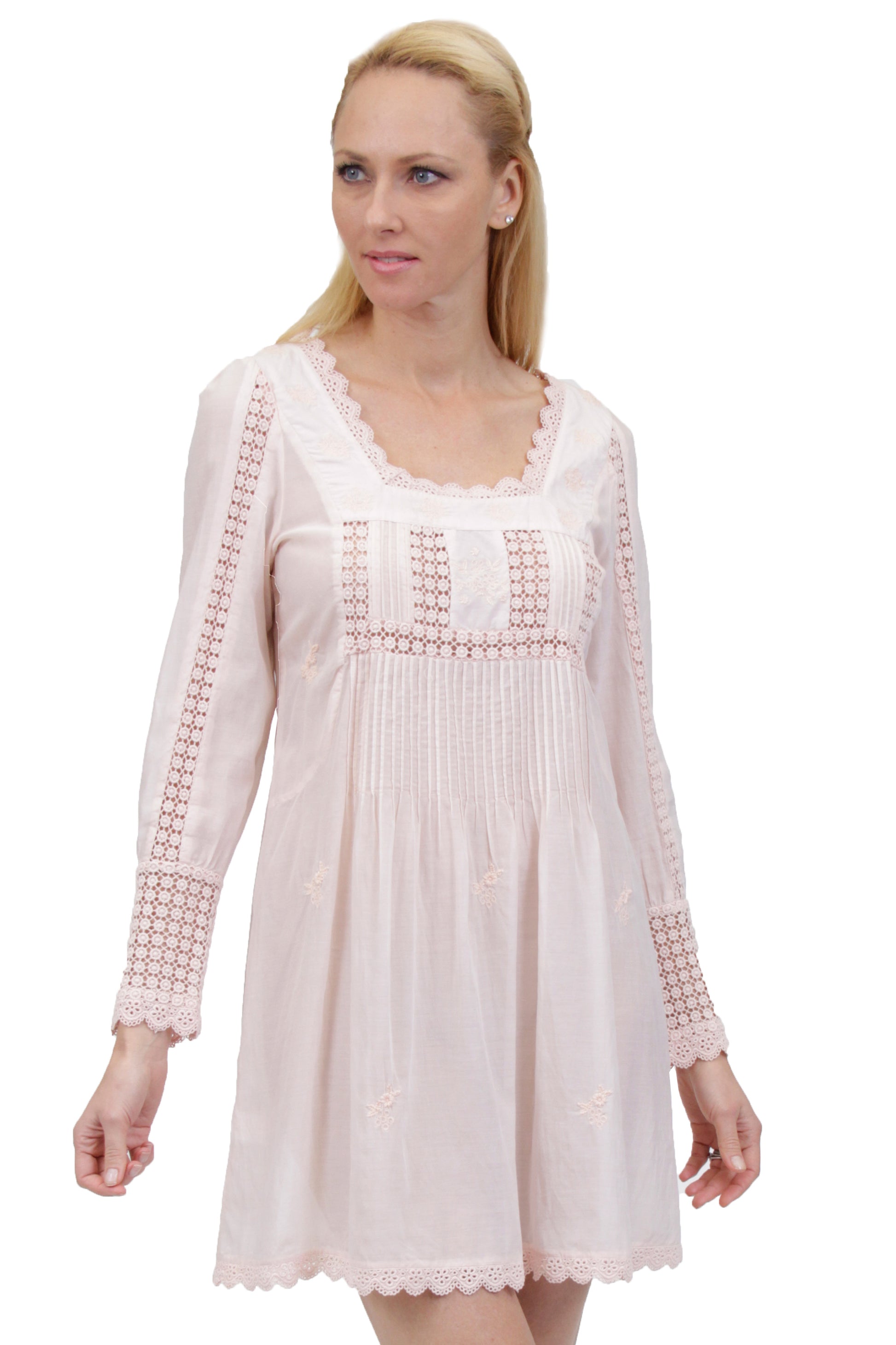 La Cera Long Sleeve Lace Yoke Top - La Cera