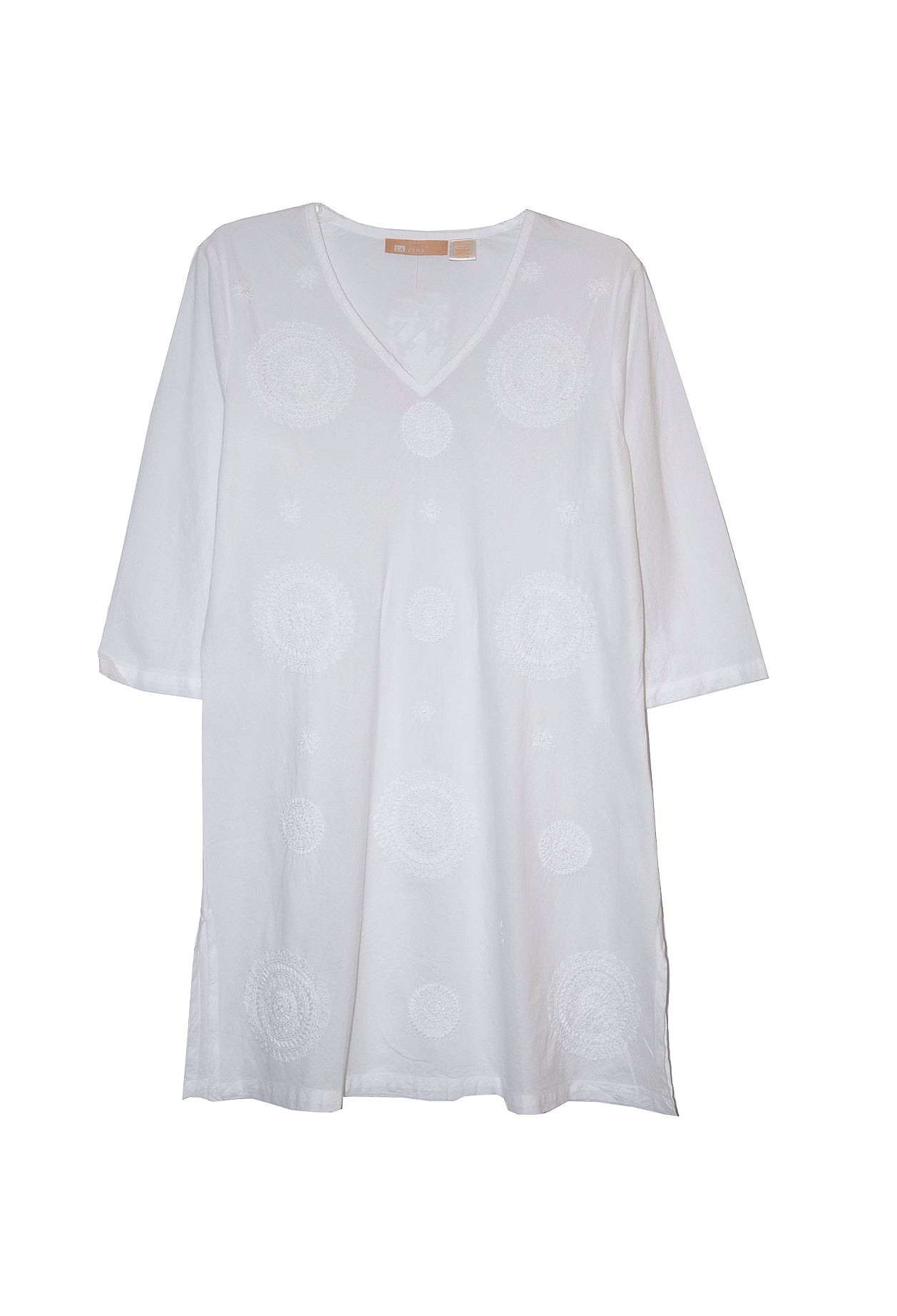 La Cera Plus Size White Embroidered V-Neck Casual Shirt - La Cera