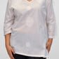 La Cera Plus Size White Embroidered V-Neck Casual Shirt - La Cera - 1