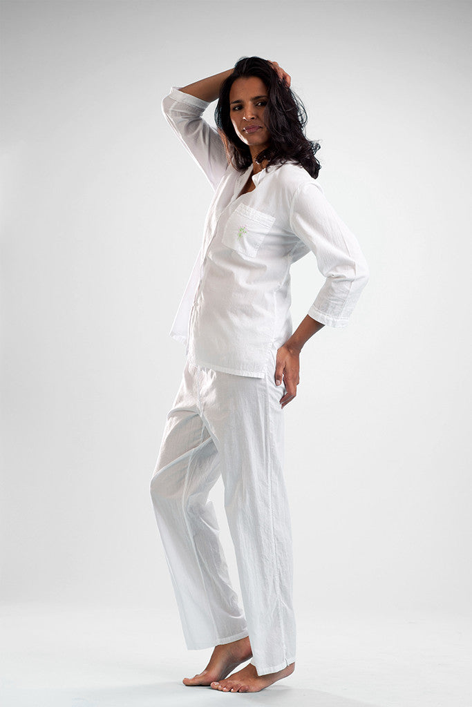 La Cera Long Sleeve Lace Trim Pajama Set - La Cera - 2