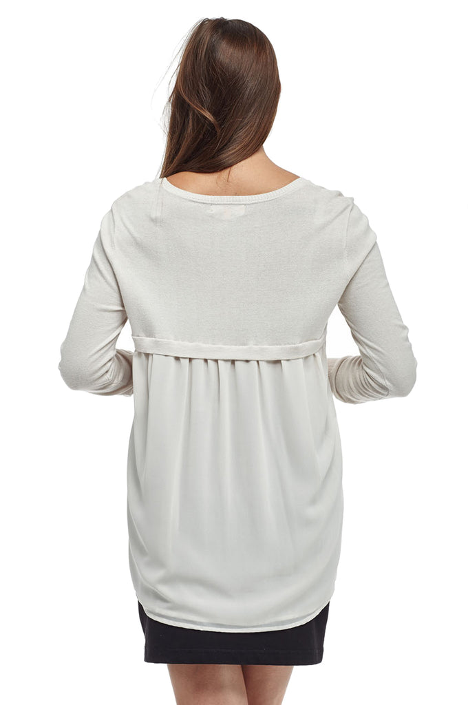 La Cera Rounded Neck Sweater Top with Georgette Back - La Cera