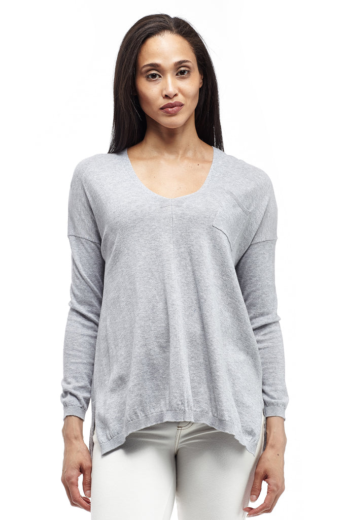 La Cera Long Sleeve Pullover Sweater with Pocket - La Cera