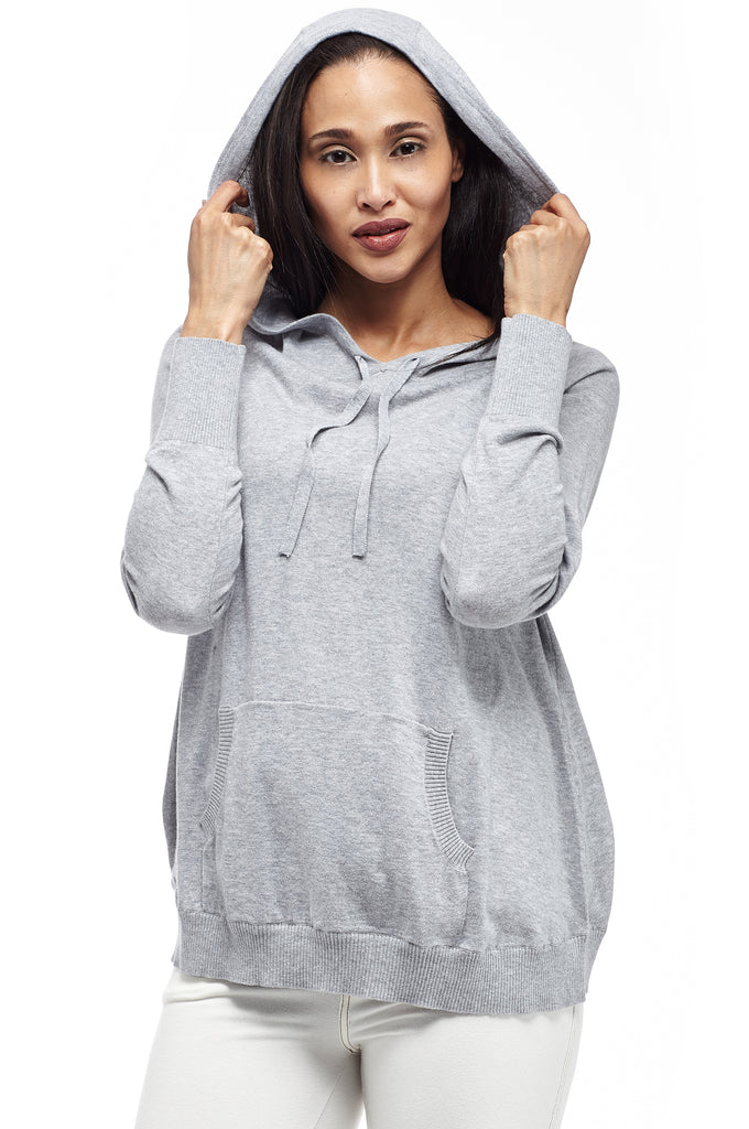 La Cera Drawstring Hooded Pullover Sweater - La Cera