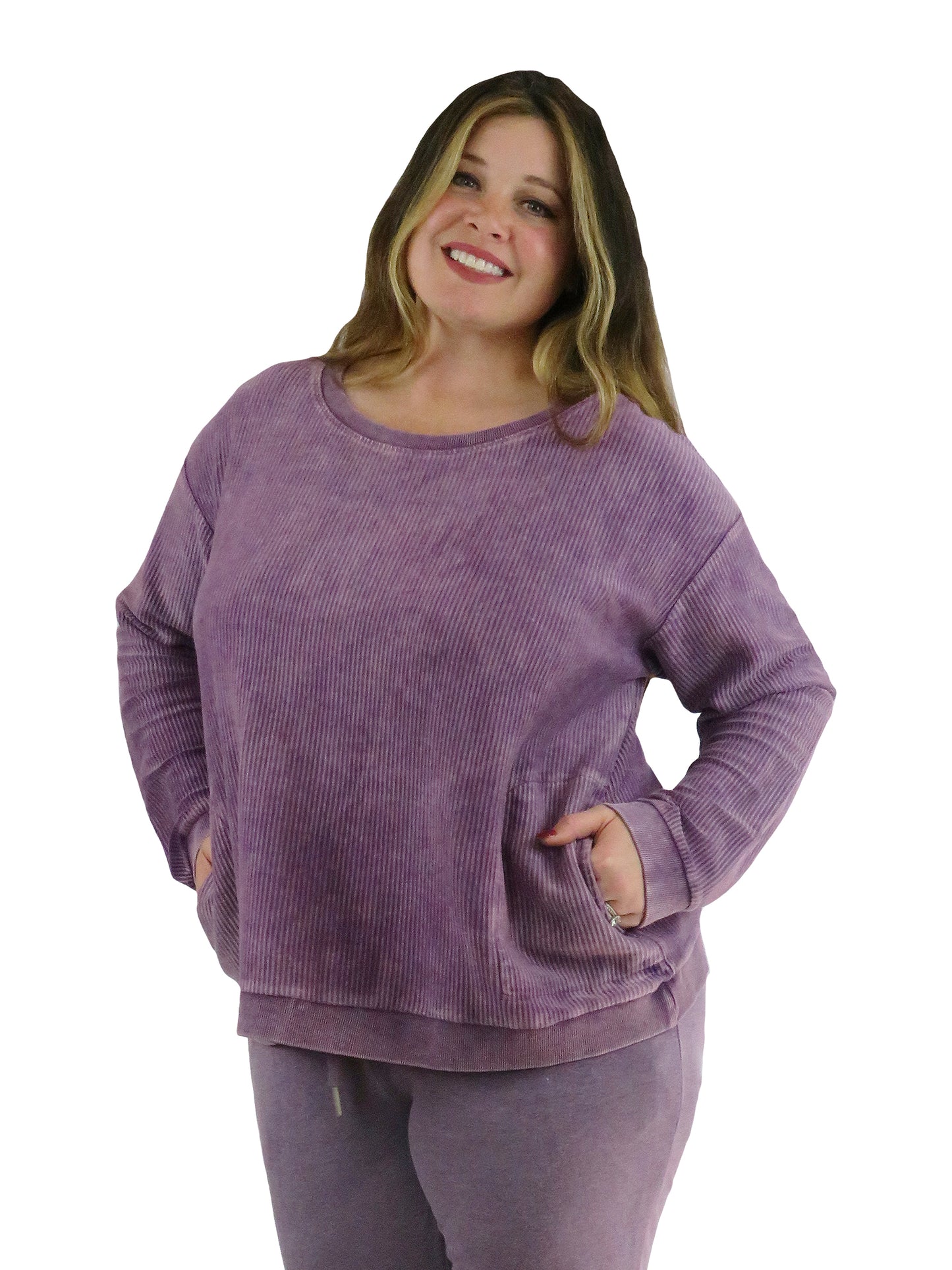 Top de manga larga de punto acanalado otomano - Talla grande