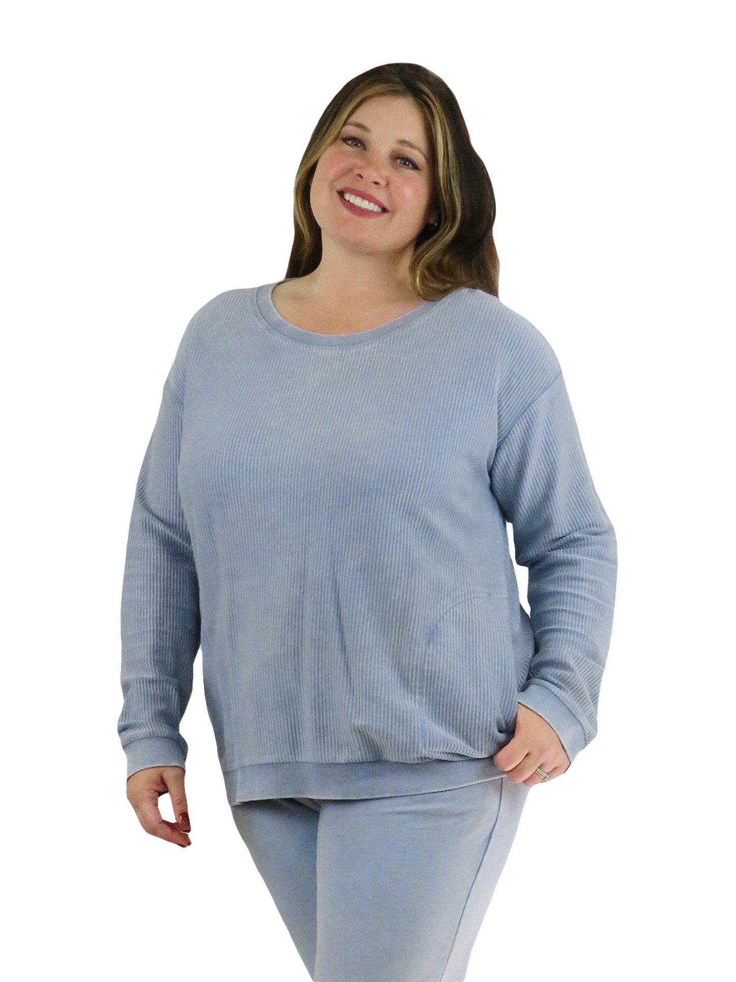 Top de manga larga de punto acanalado otomano - Talla grande