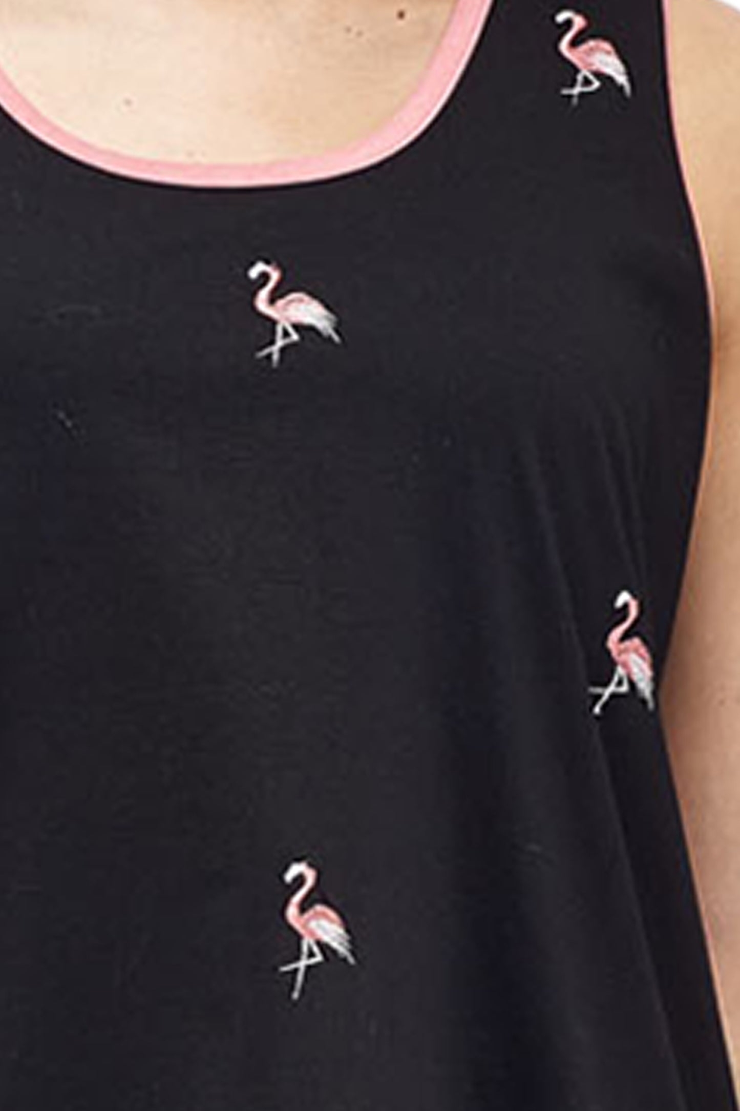 Camiseta sin mangas de punto de algodón con bordado de flamencos