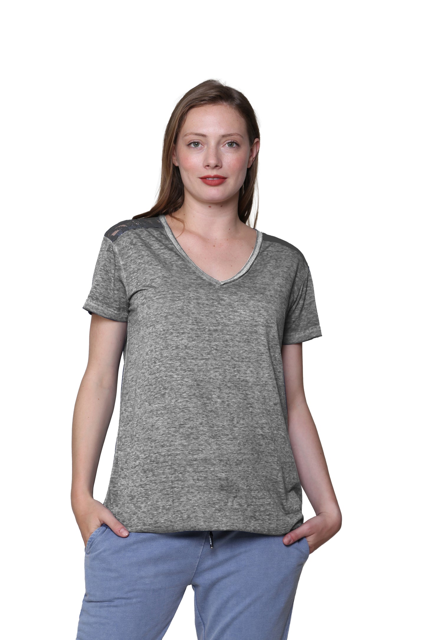 Top de punto suave y flexible con cuello en V