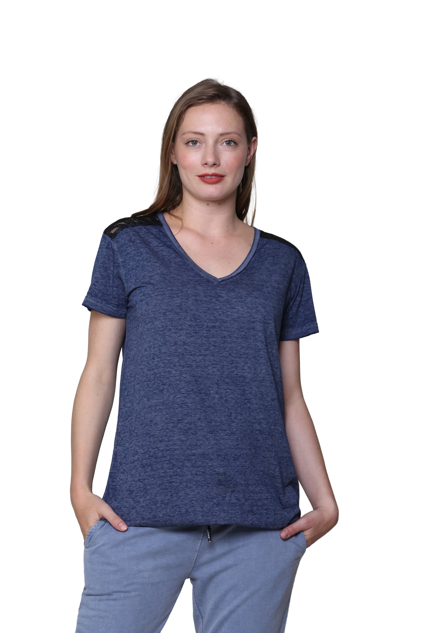 Top de punto suave y flexible con cuello en V