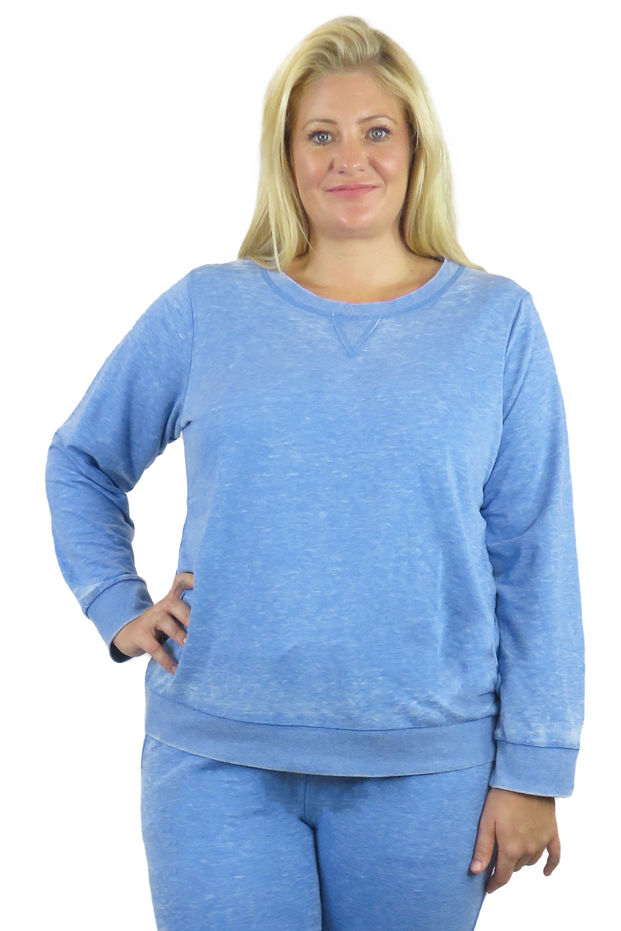 Sudadera de rizo francés con cuello redondo jaspeado de talla grande