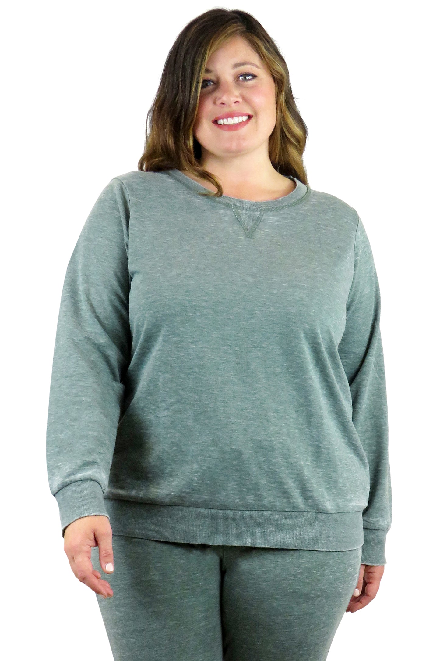 Sudadera de rizo francés con cuello redondo jaspeado de talla grande