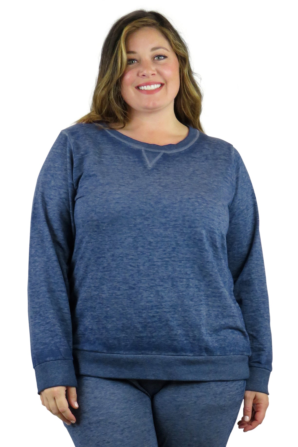 Sudadera de rizo francés con cuello redondo jaspeado de talla grande