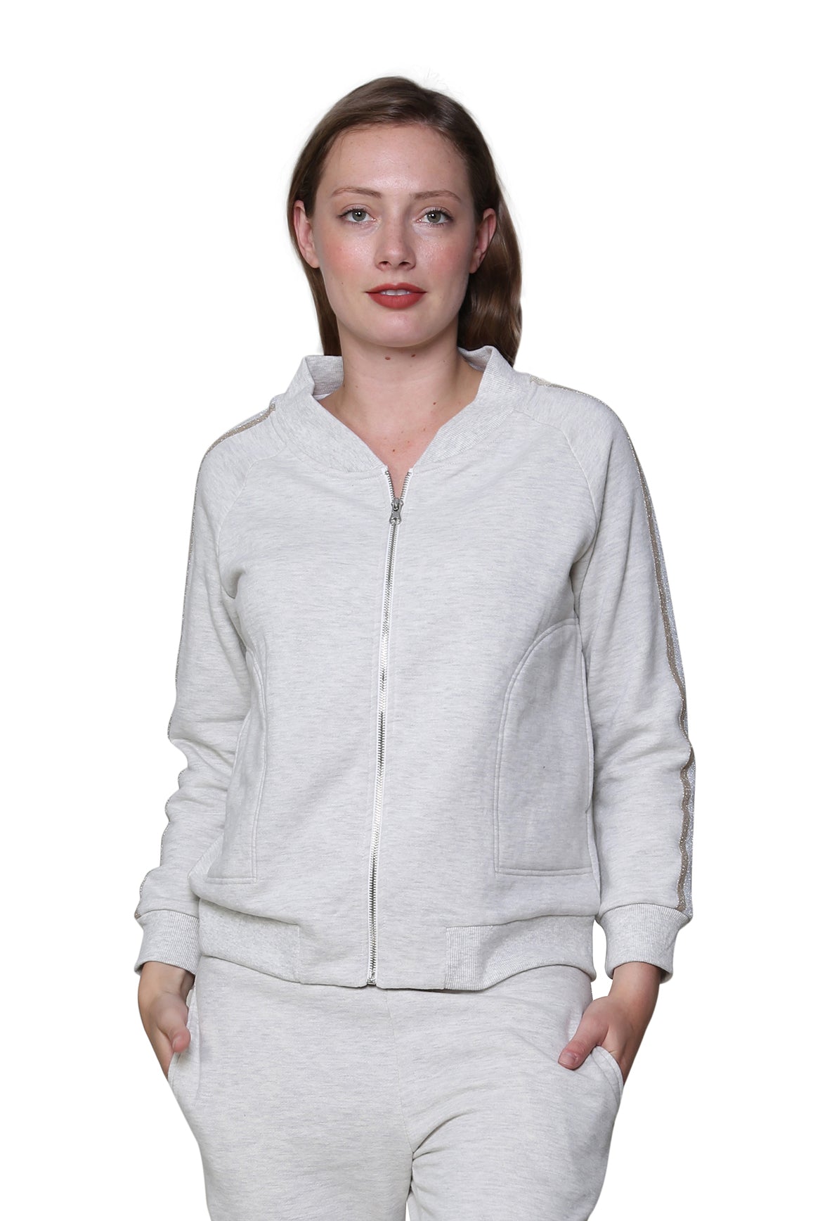 French Terry Cotton 2-Piece Zip-Front Track Pant Set - La Cera