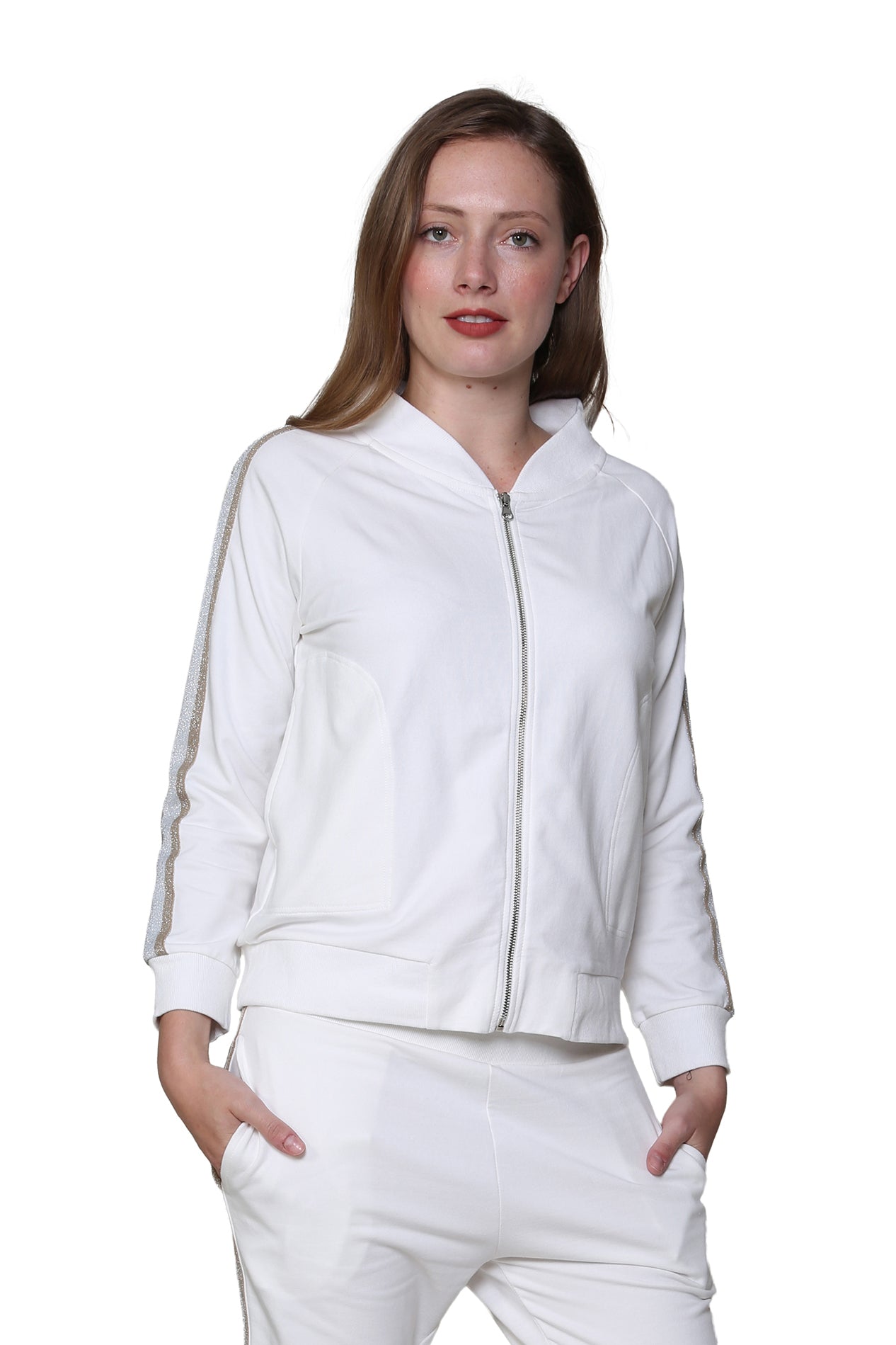 Chaqueta con cremallera de felpa francesa de talla grande