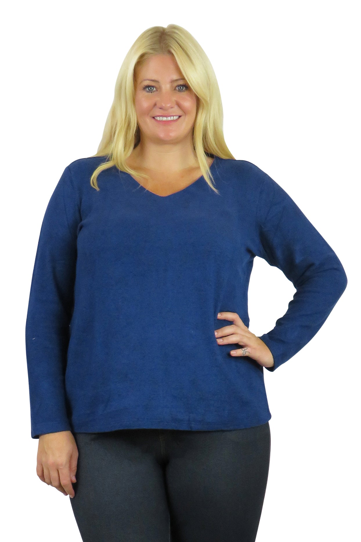 V-Neck Comfort Collection Long Sleeve Top - Plus Size - La Cera