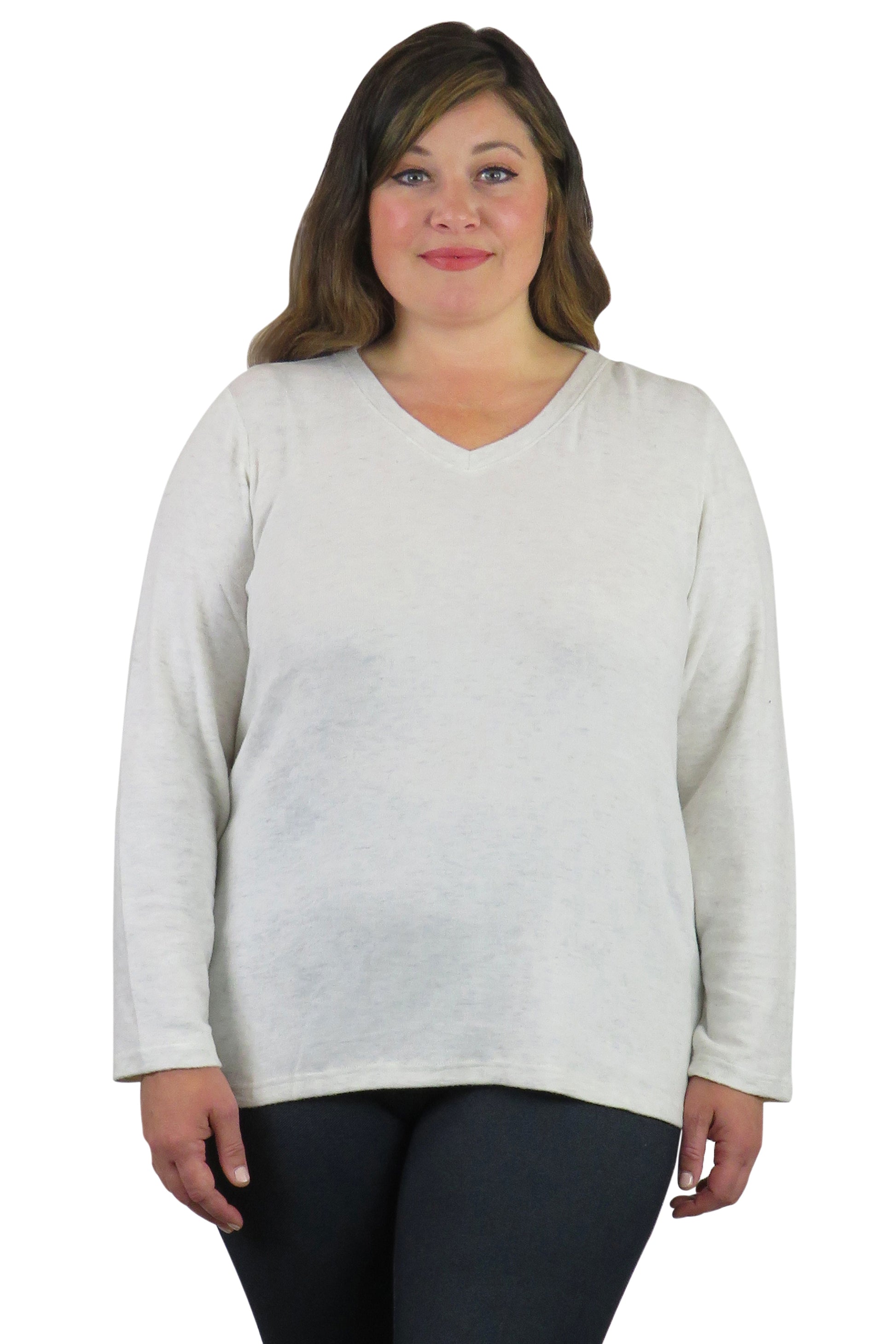 V-Neck Comfort Collection Long Sleeve Top - Plus Size - La Cera