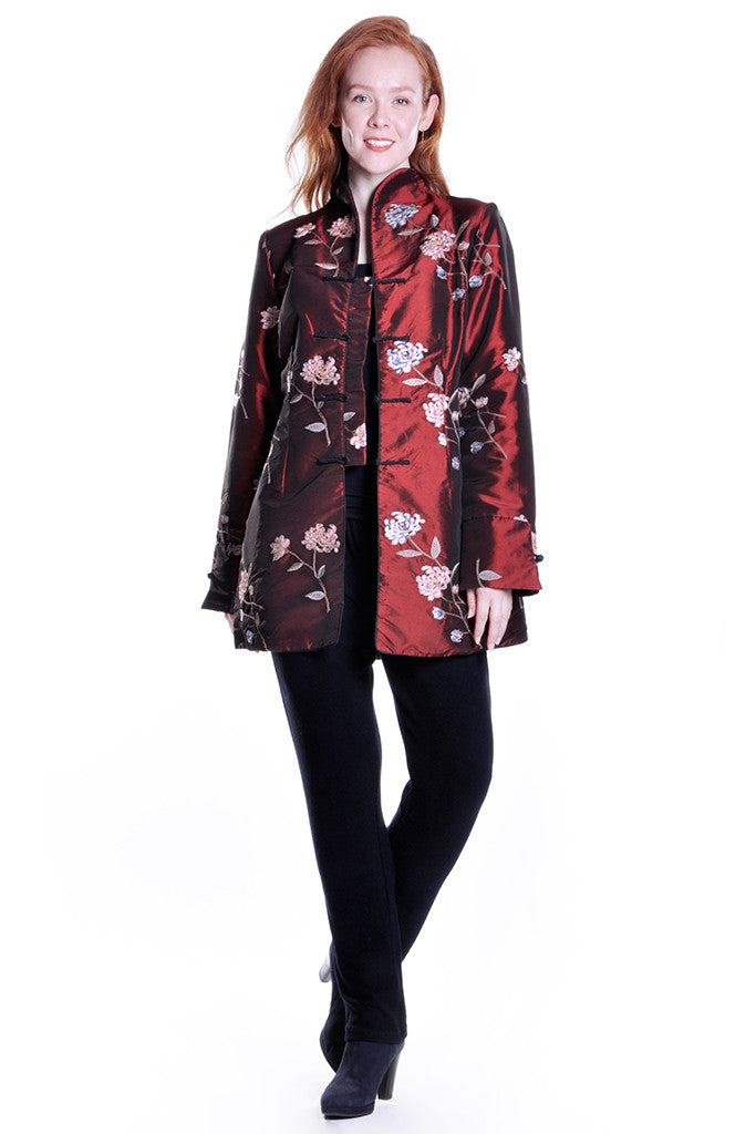 Sequined Floral Embroidered Coat - La Cera