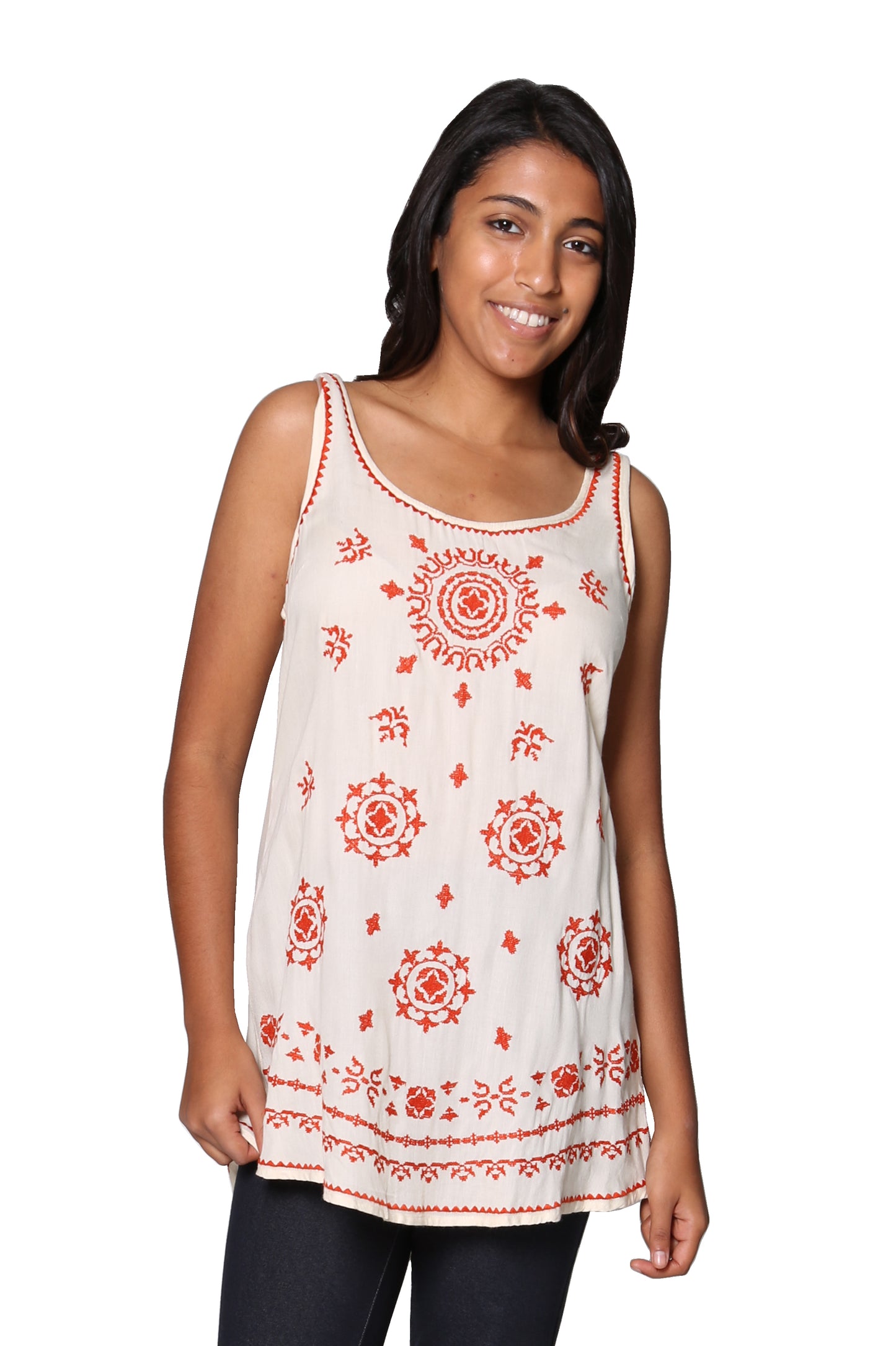 Camiseta sin mangas de rayón bordada