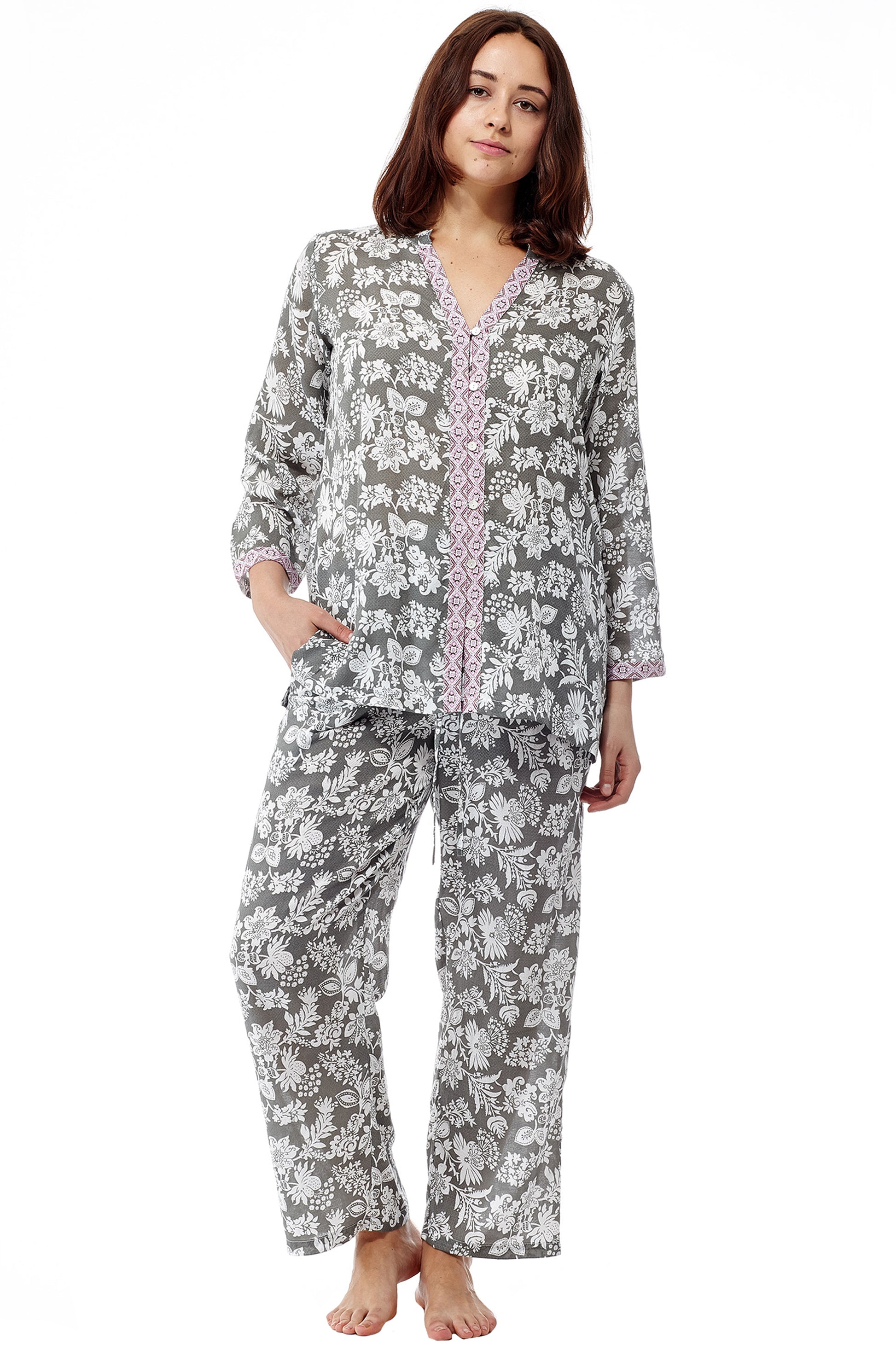 Rayon Sage Floral Plus Size Pajamas - La Cera
