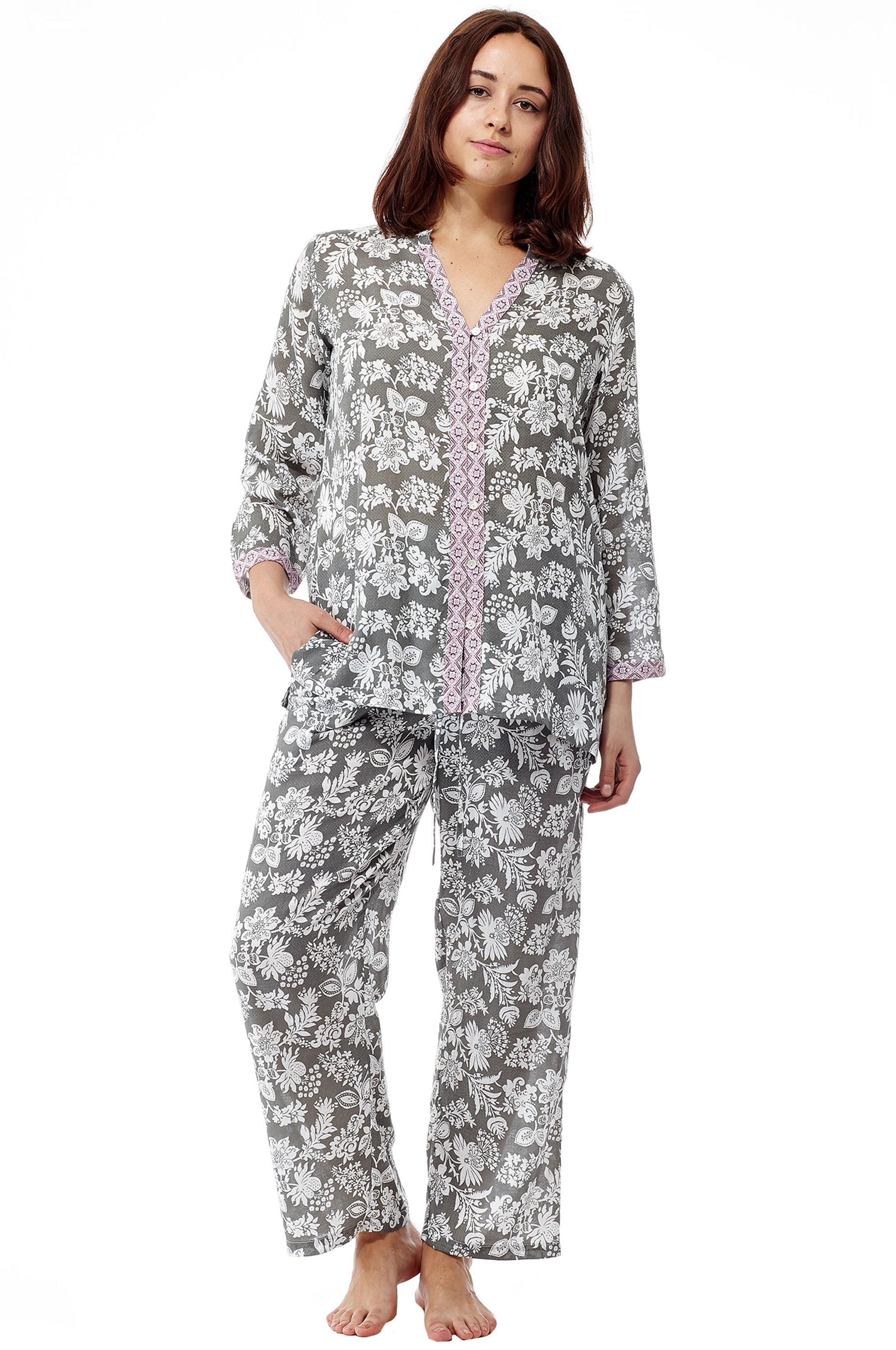 Rayon Sage Floral Plus Size Pajamas - La Cera