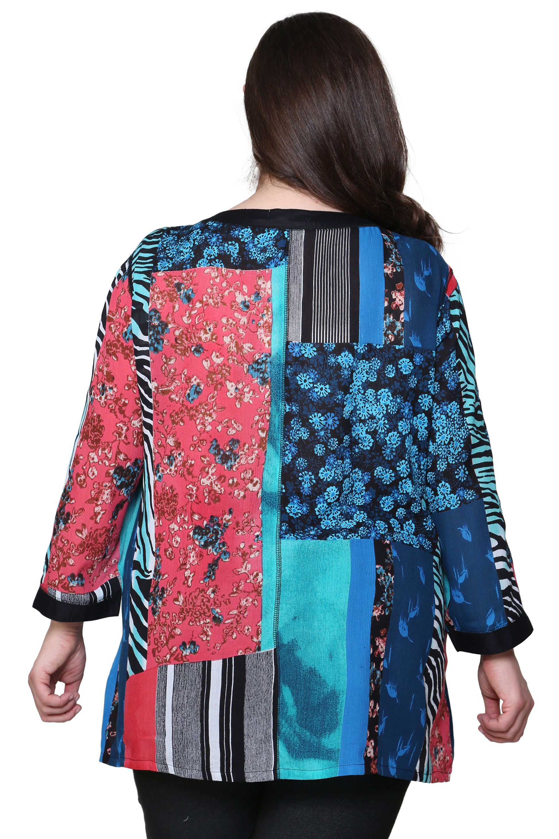 Plus Size La Cera Red Patchwork Top - La Cera