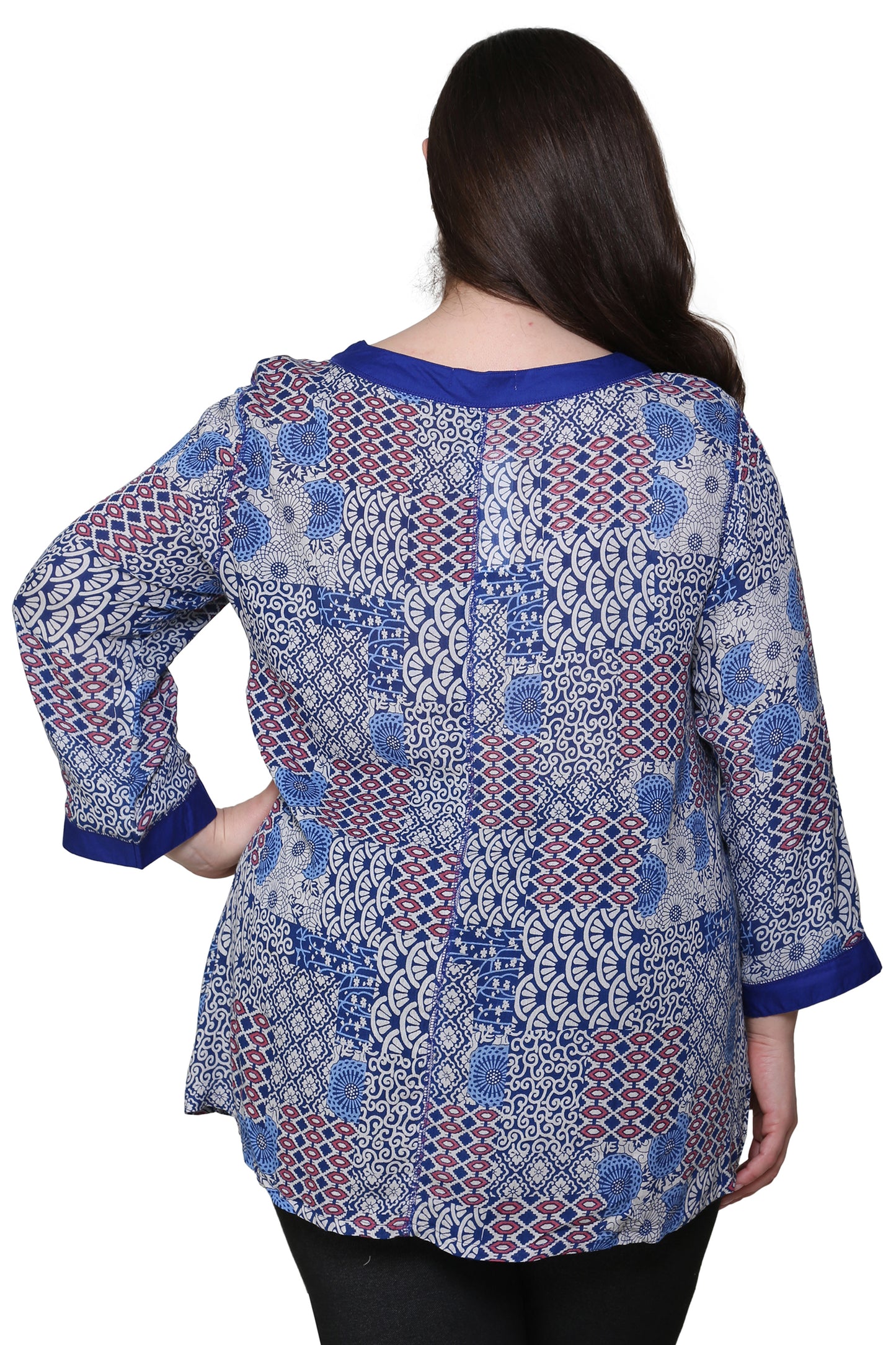 Plus Size La Cera Blue Patchwork Top