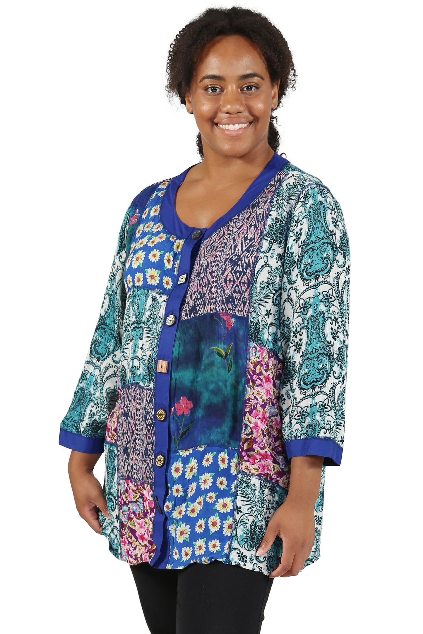 Top de patchwork multicolor azul La Cera talla grande