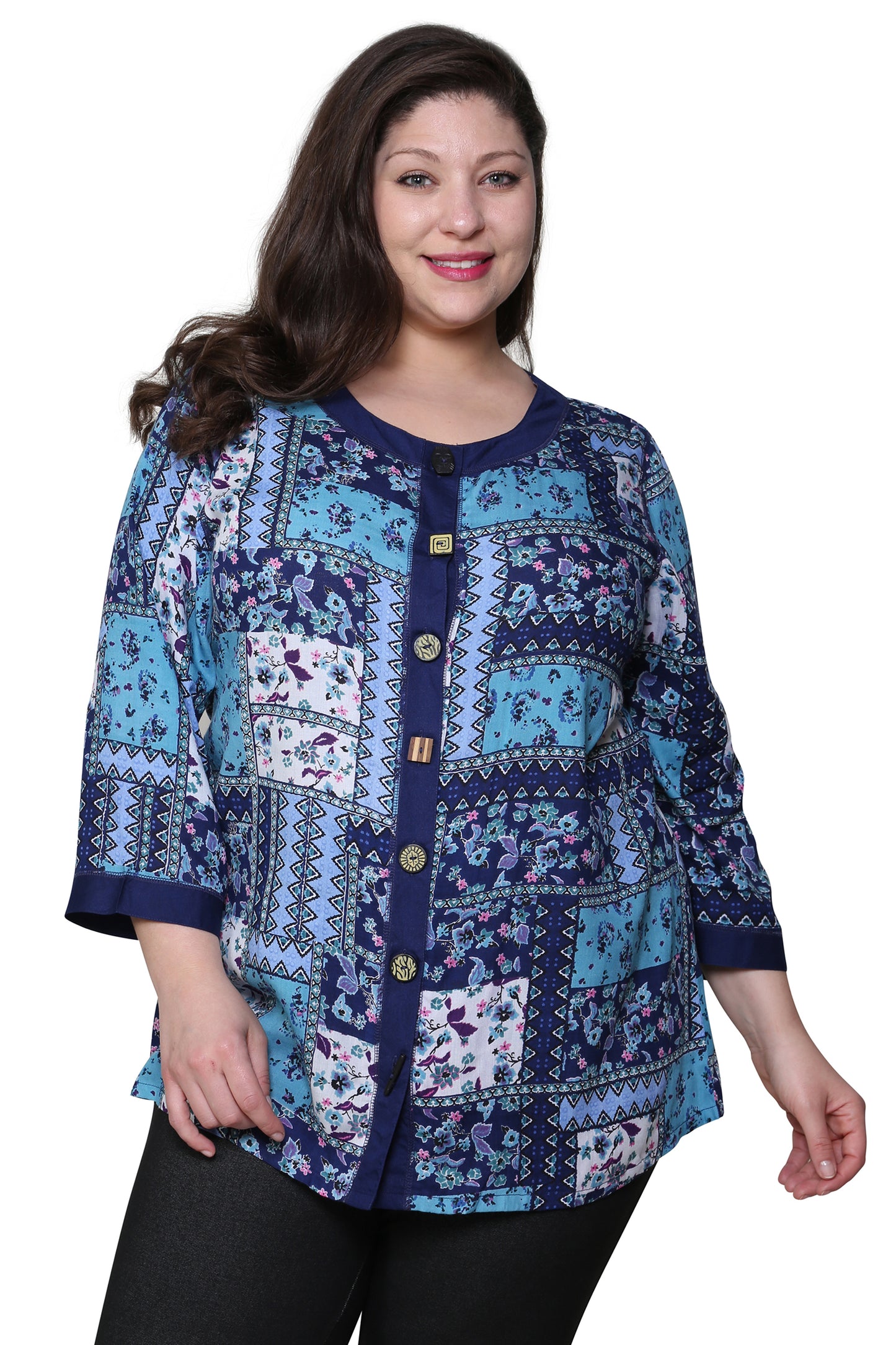 Top de patchwork azul La Cera talla grande