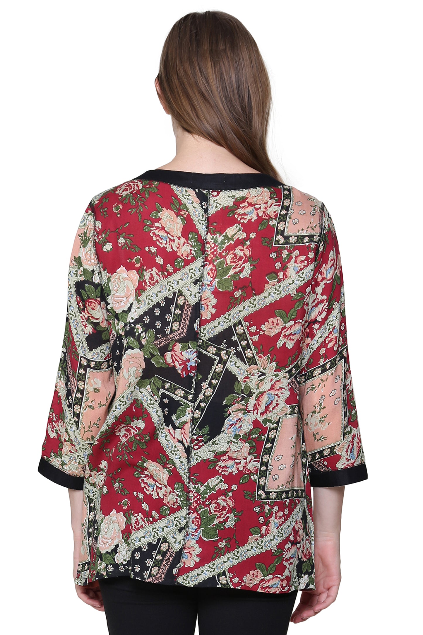 Top patchwork negro y rojo La Cera