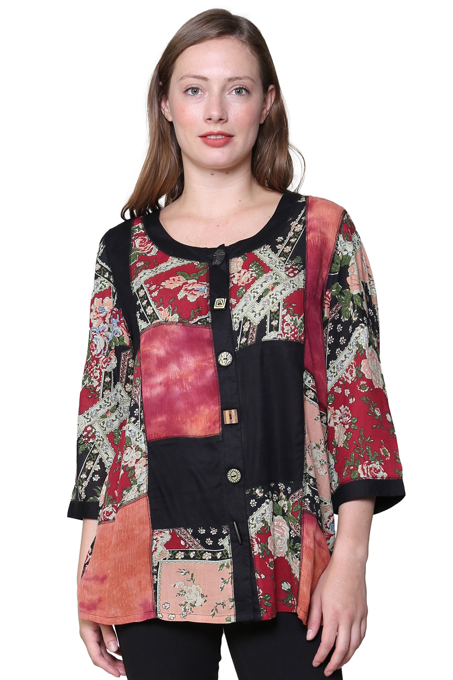 Top patchwork negro y rojo La Cera