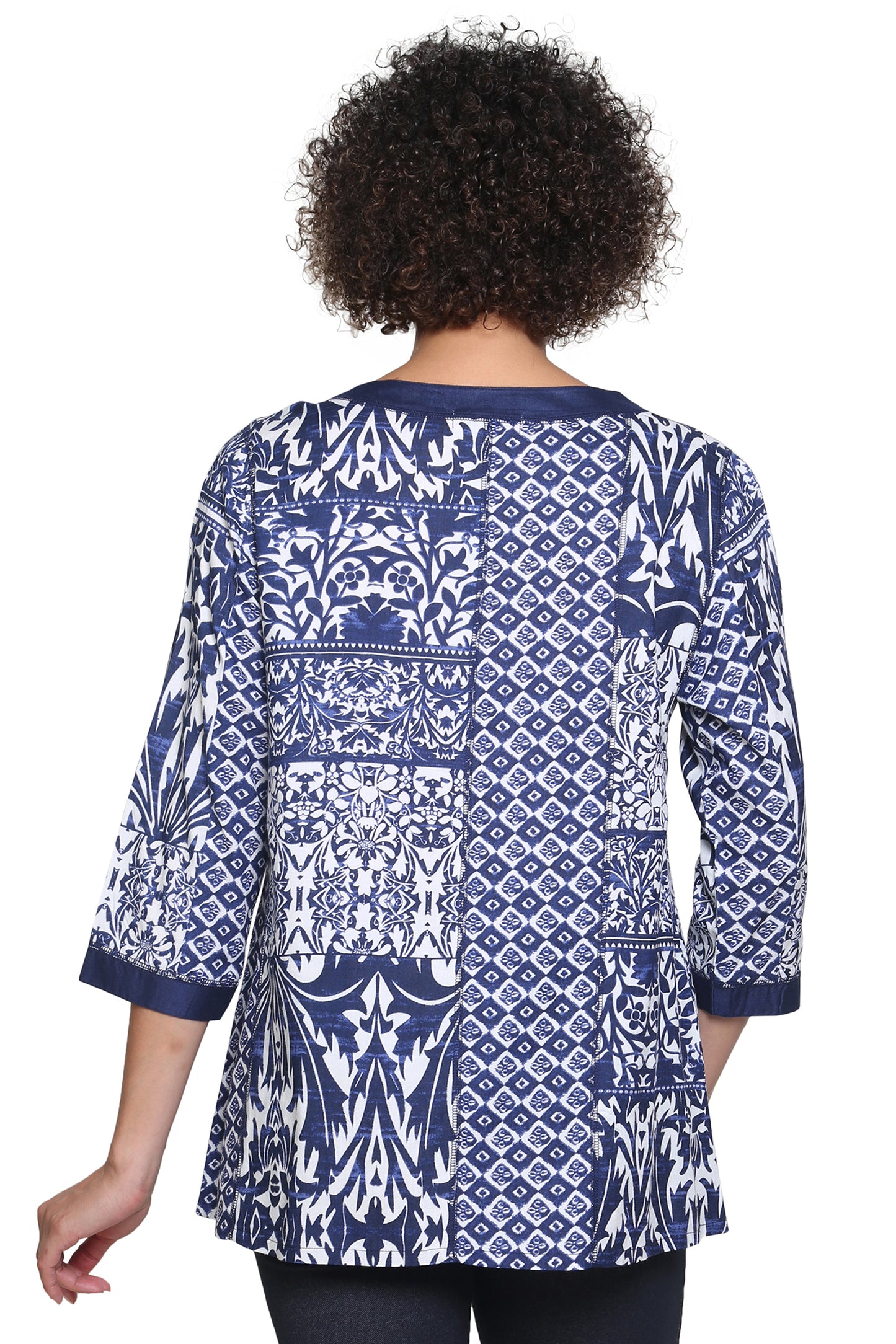 La Cera Navy Patchwork Top - La Cera