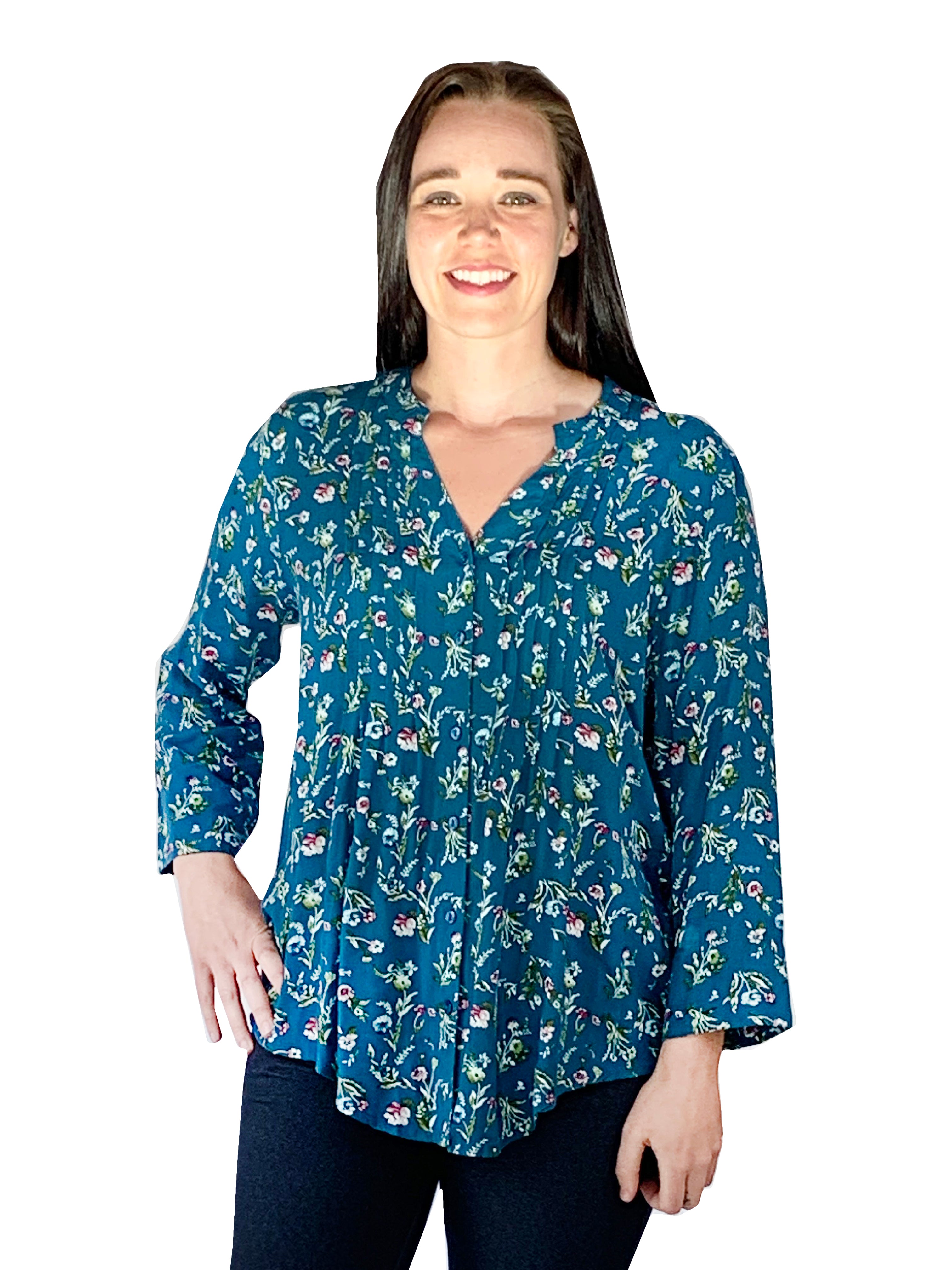 Pleat Front Printed Rayon Top - La Cera