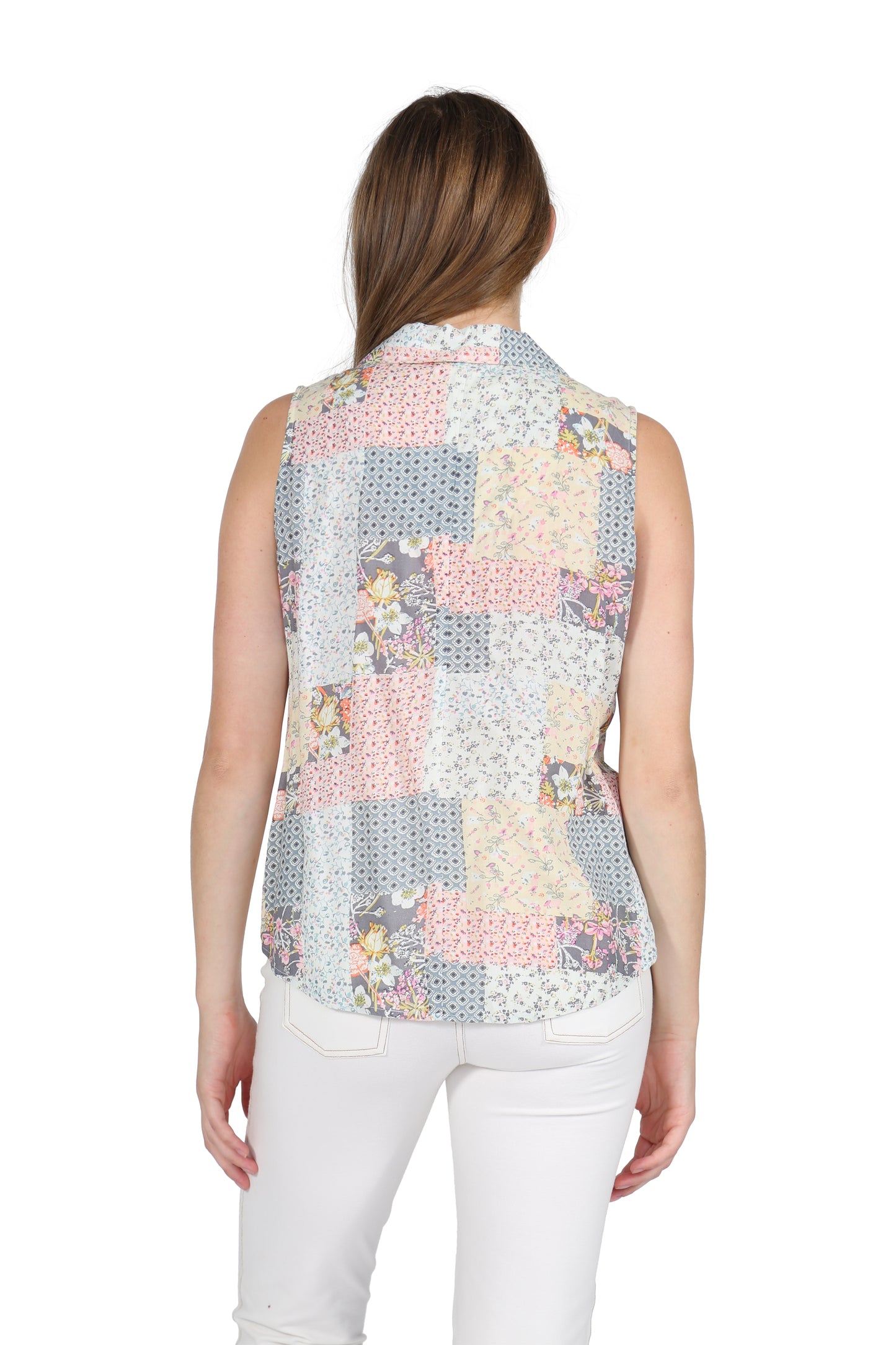 Printed Rayon Sleeveless Button Front Top - La Cera