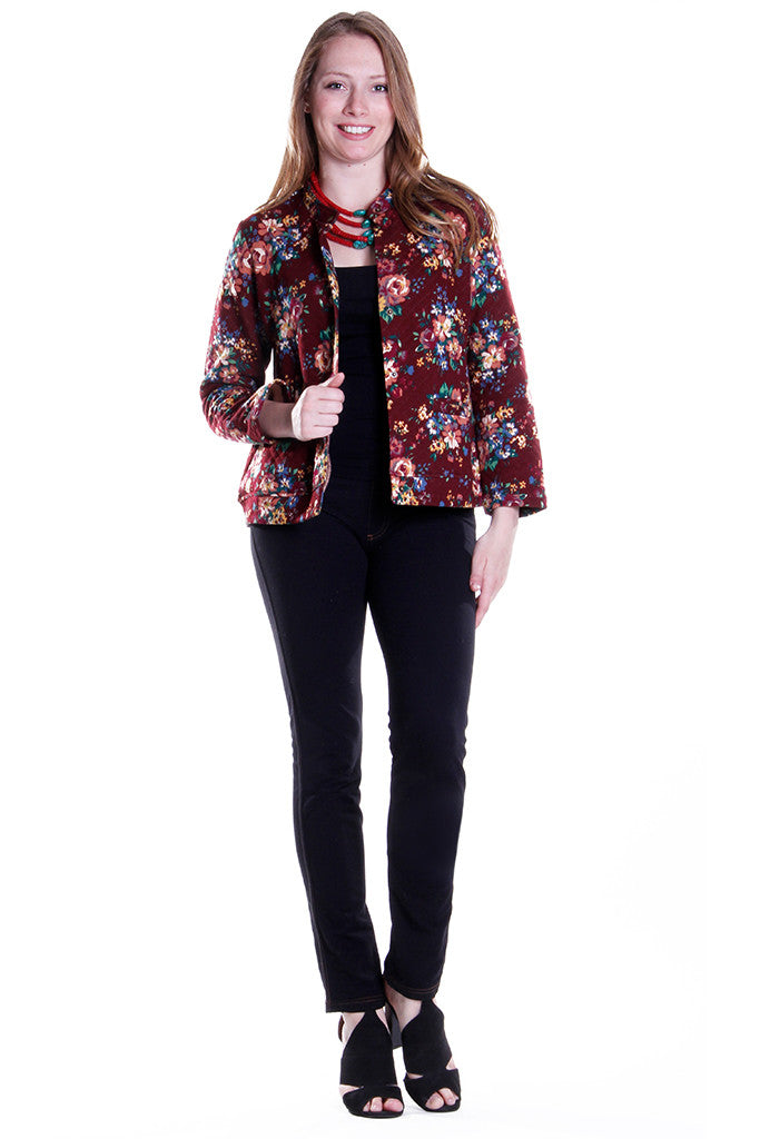 Burgundy Floral Jacket - La Cera