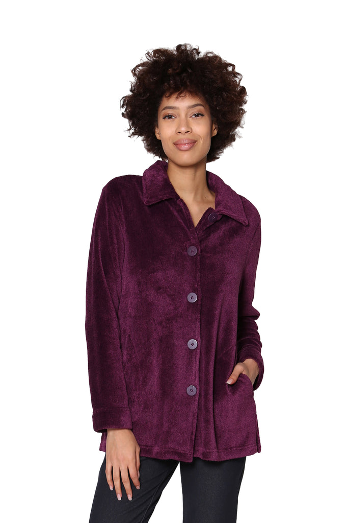 La Cera Plush Heather Fleece Bed Jacket - La Cera