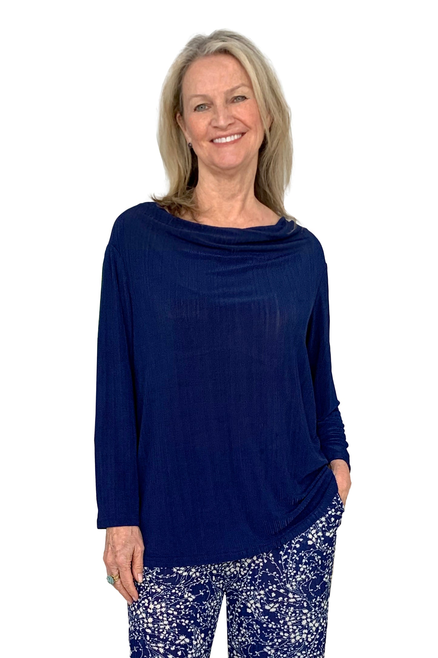 La Cera Solid Cowl Neck Top - La Cera