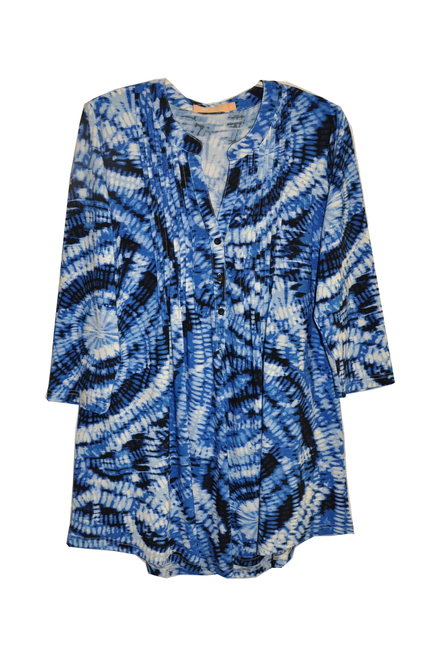 Túnica estampada con frente plisado La Cera talla grande azul Tie-Dye