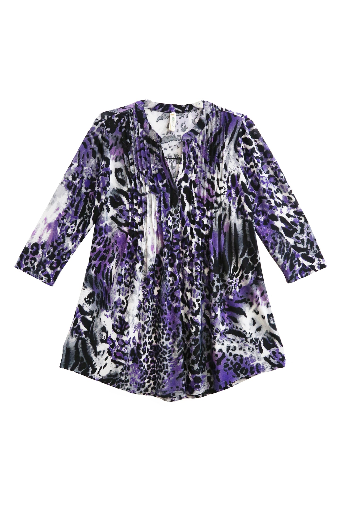 La Cera Pleat Front Animal Printed Tunic - La Cera