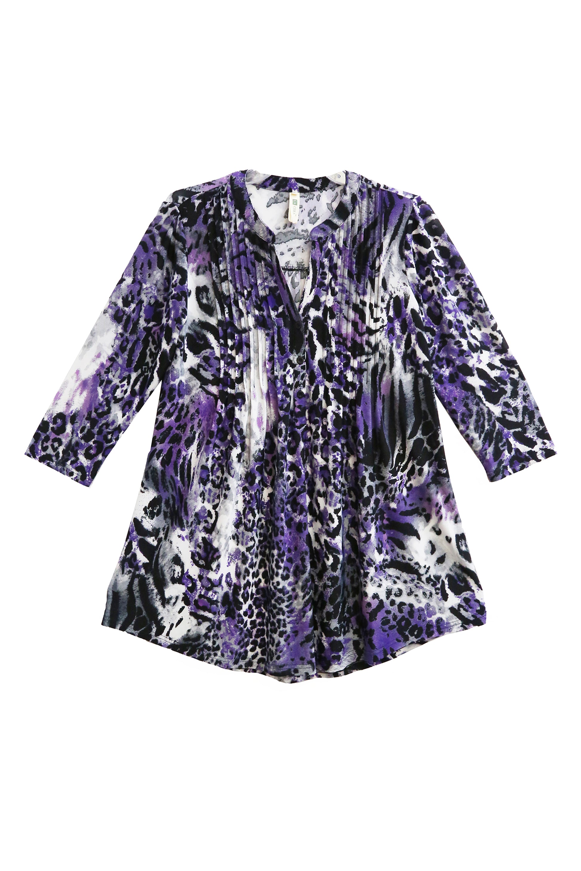 La Cera Pleat Front Animal Printed Tunic - La Cera