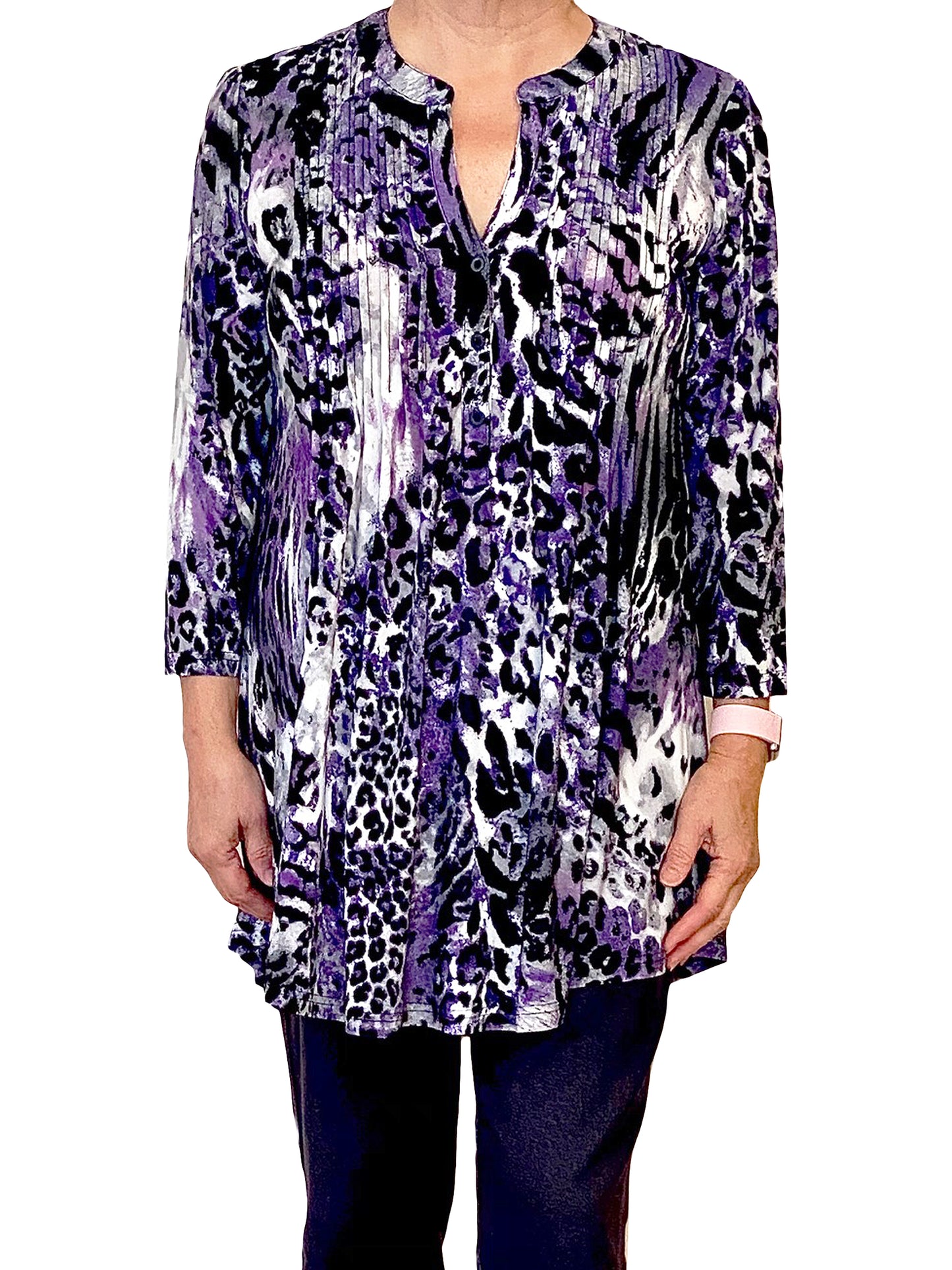La Cera Pleat Front Animal Printed Tunic - La Cera