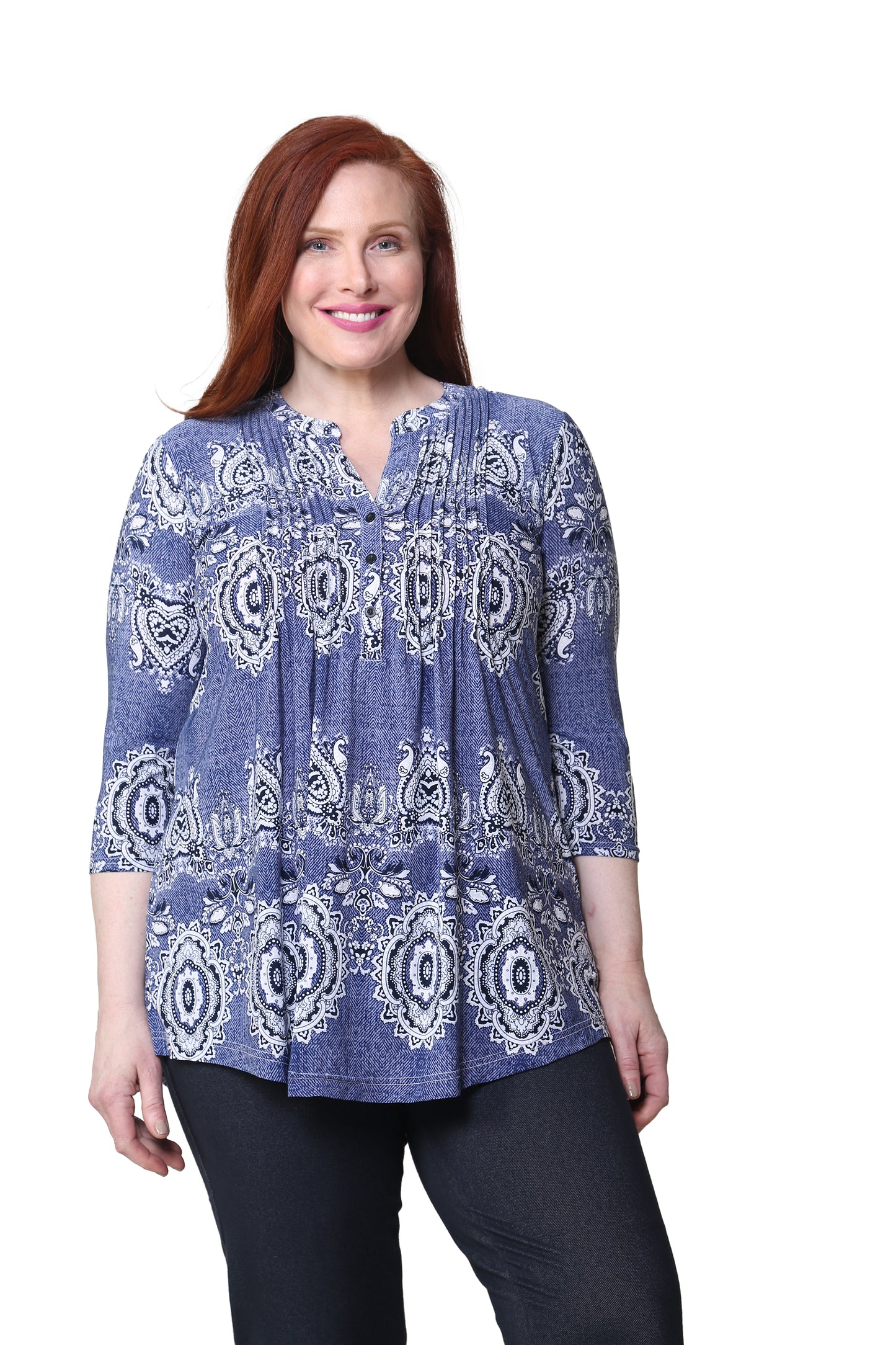 Túnica estampada con frente plisado La Cera de talla grande